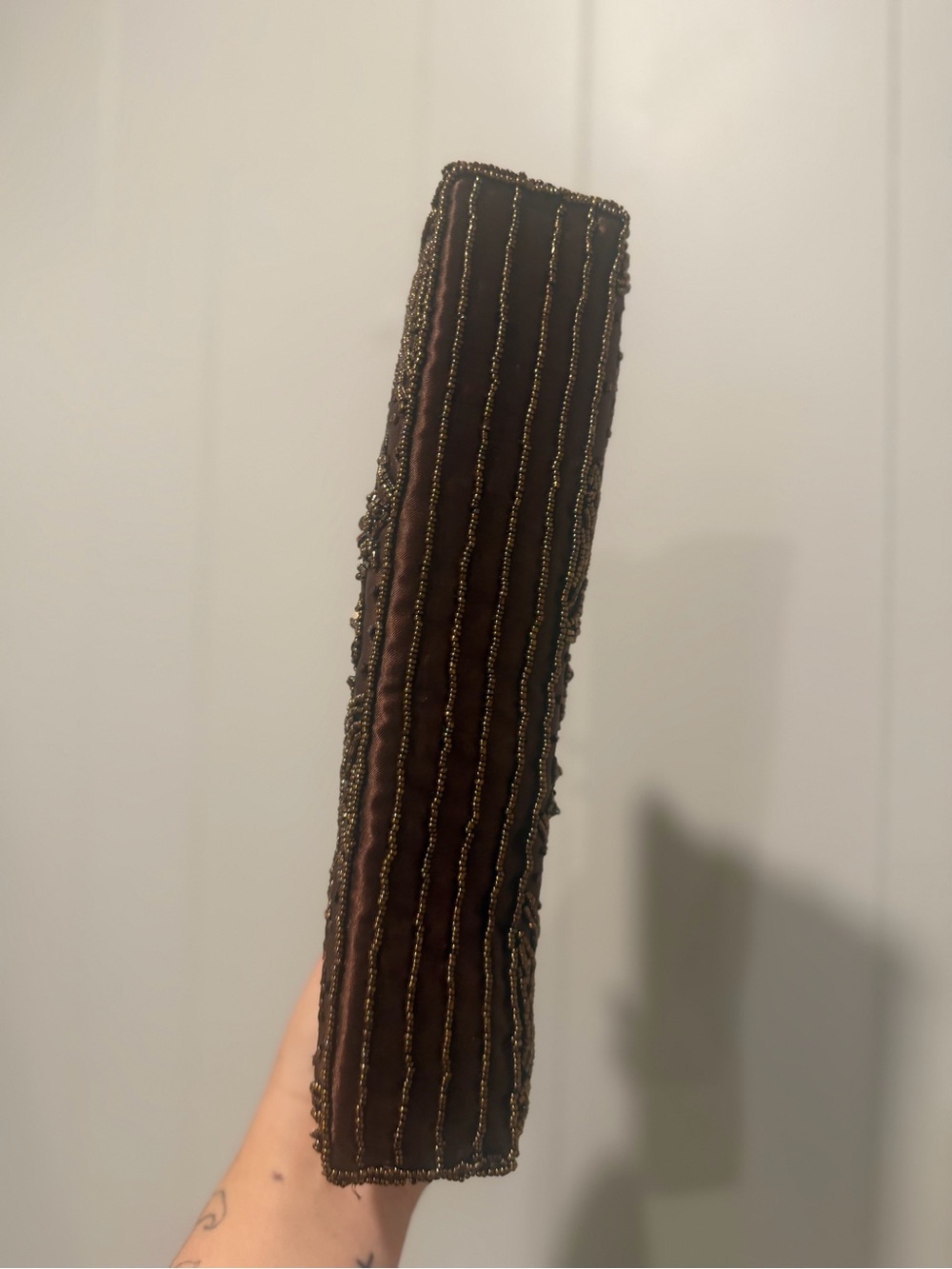 Embellished Brown Beaded Evening Clutch - Picture 2 of 7